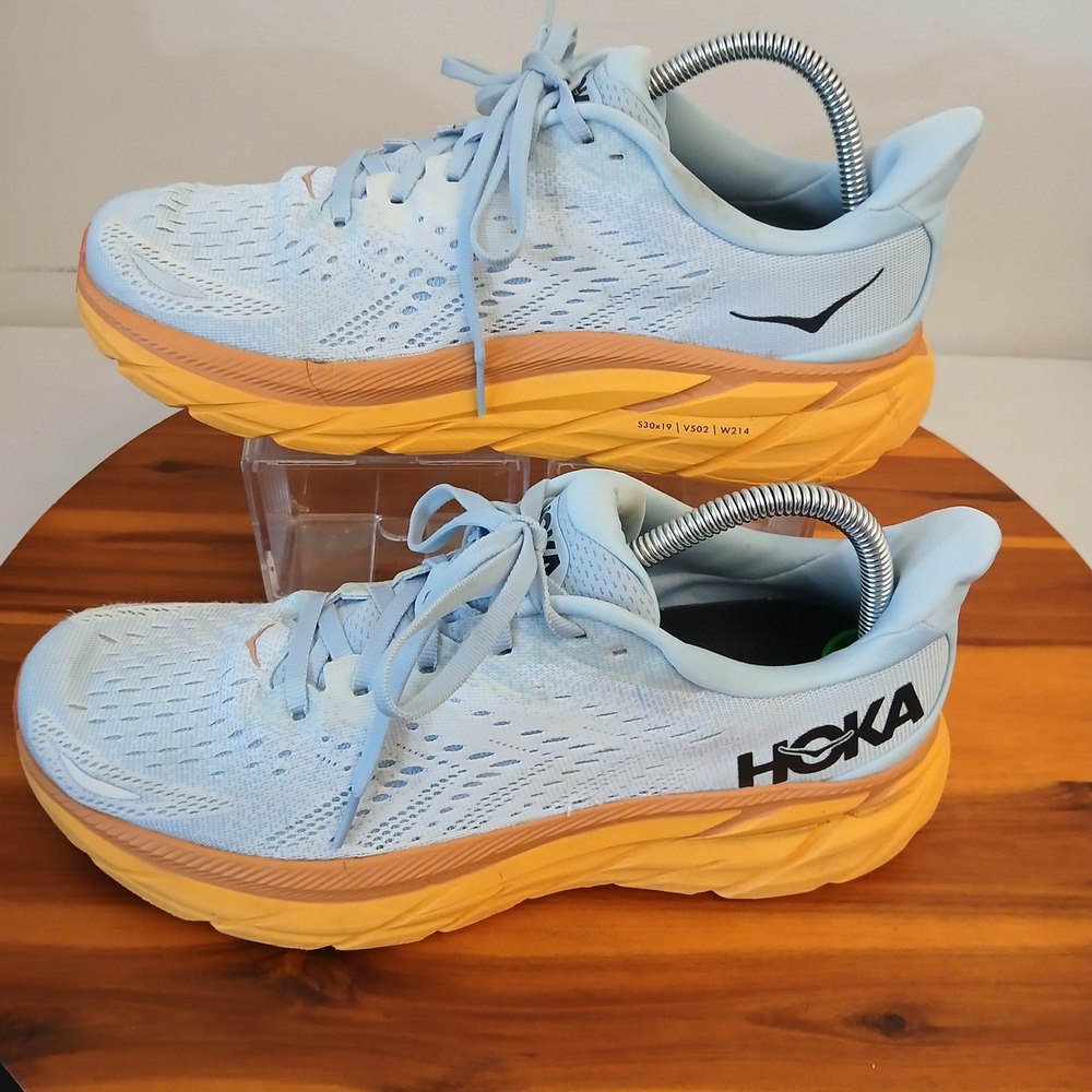 Hoka One One Clifton 8 Women 10 Blue Orange Running Shoes Sneakers 1119394 SSIF